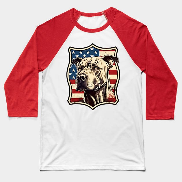 Pitbull on a vintage distressed American flag coat of arms Baseball T-Shirt by Clearmind Arts